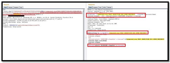 Redirection and javascript execution for Carriage Return Line Feed