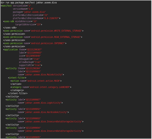 Getting AndroidManifest.xml File fromDrozer