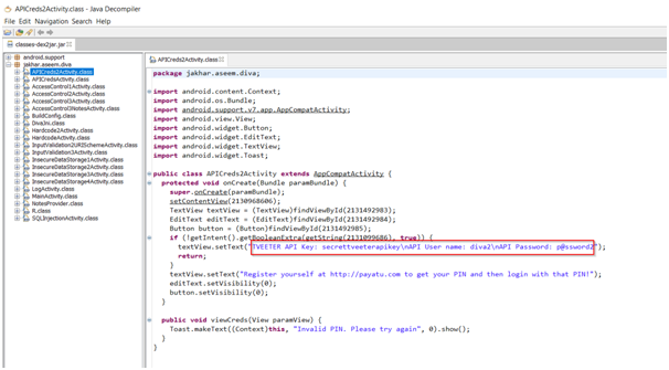 User Credentials and API Key in Source Code