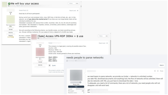 dark web forum ads for access to corporate networks